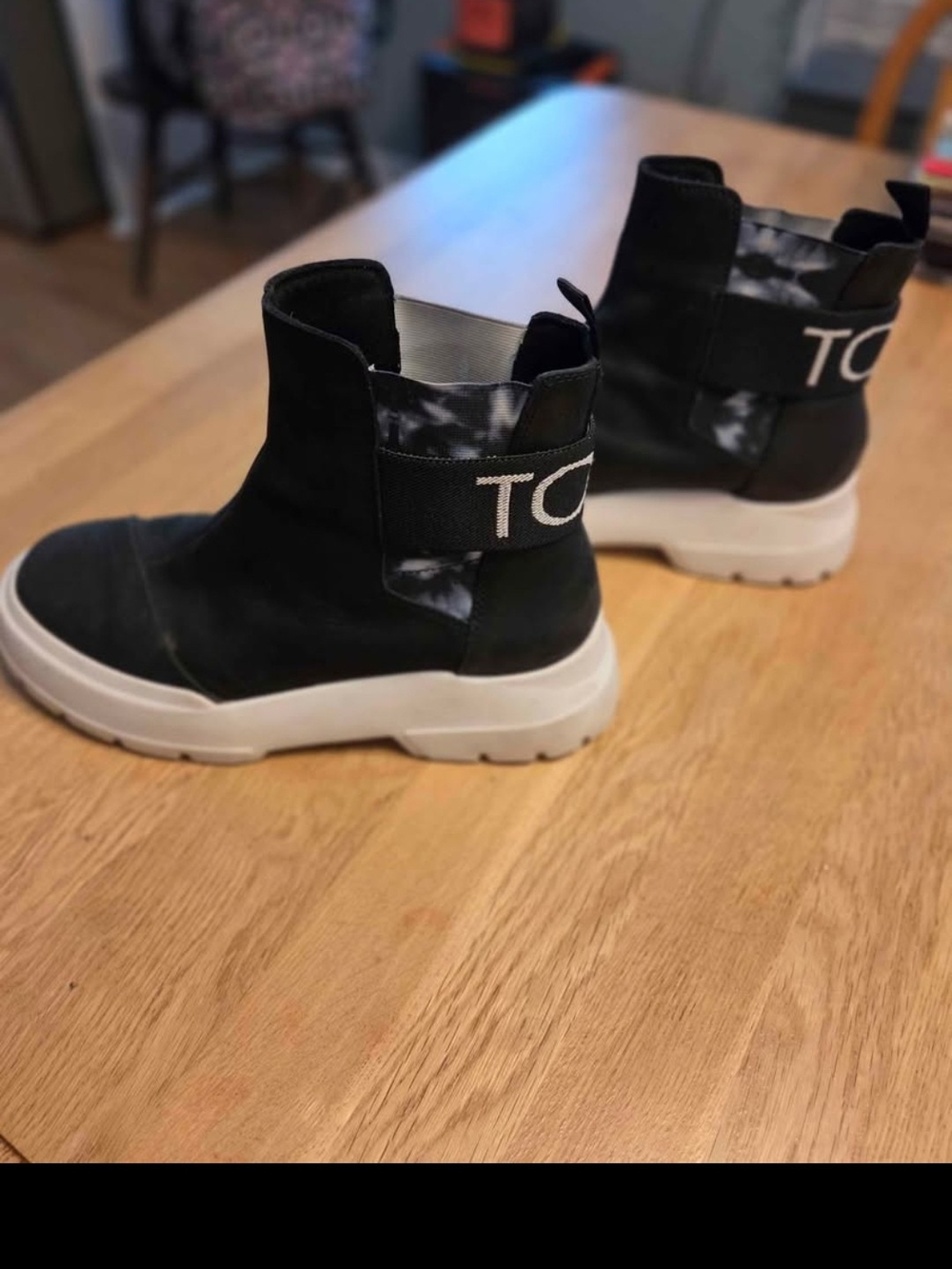 Toms Black & White Slip-On Platform Ankle Boots